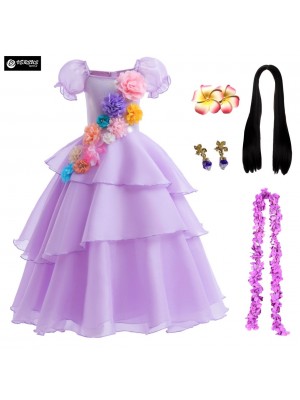 Isabela Costume Carnevale Encanto Maschera Bambina Vestito Cosplay Dress ENCANTO21